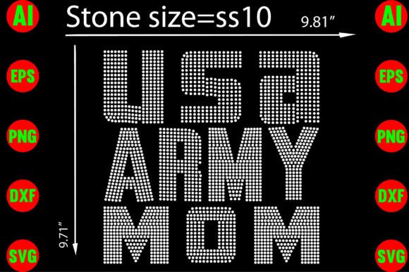 USA Army Mom Rhinestone Templates for T-Shirt Designs